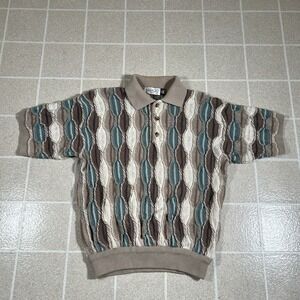 Vintage 90s Bellagio Y2K 3D Knit Coogi Style Multicolor Sweater Polo Shirt Cosby